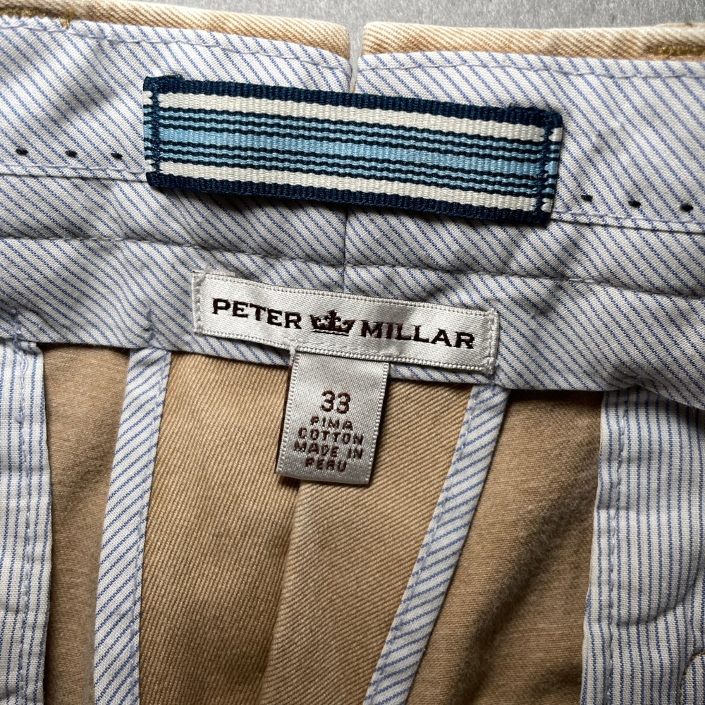 Peter Millar Tan Pima Cotton Chinos Flat Front Mens Size 33 Casual Dress Pants - Picture 9 of 9